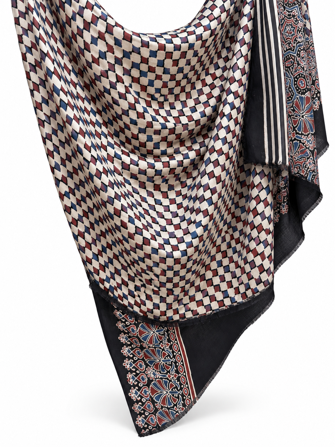 Black Dabu Hand Block Print Modal Silk Saree