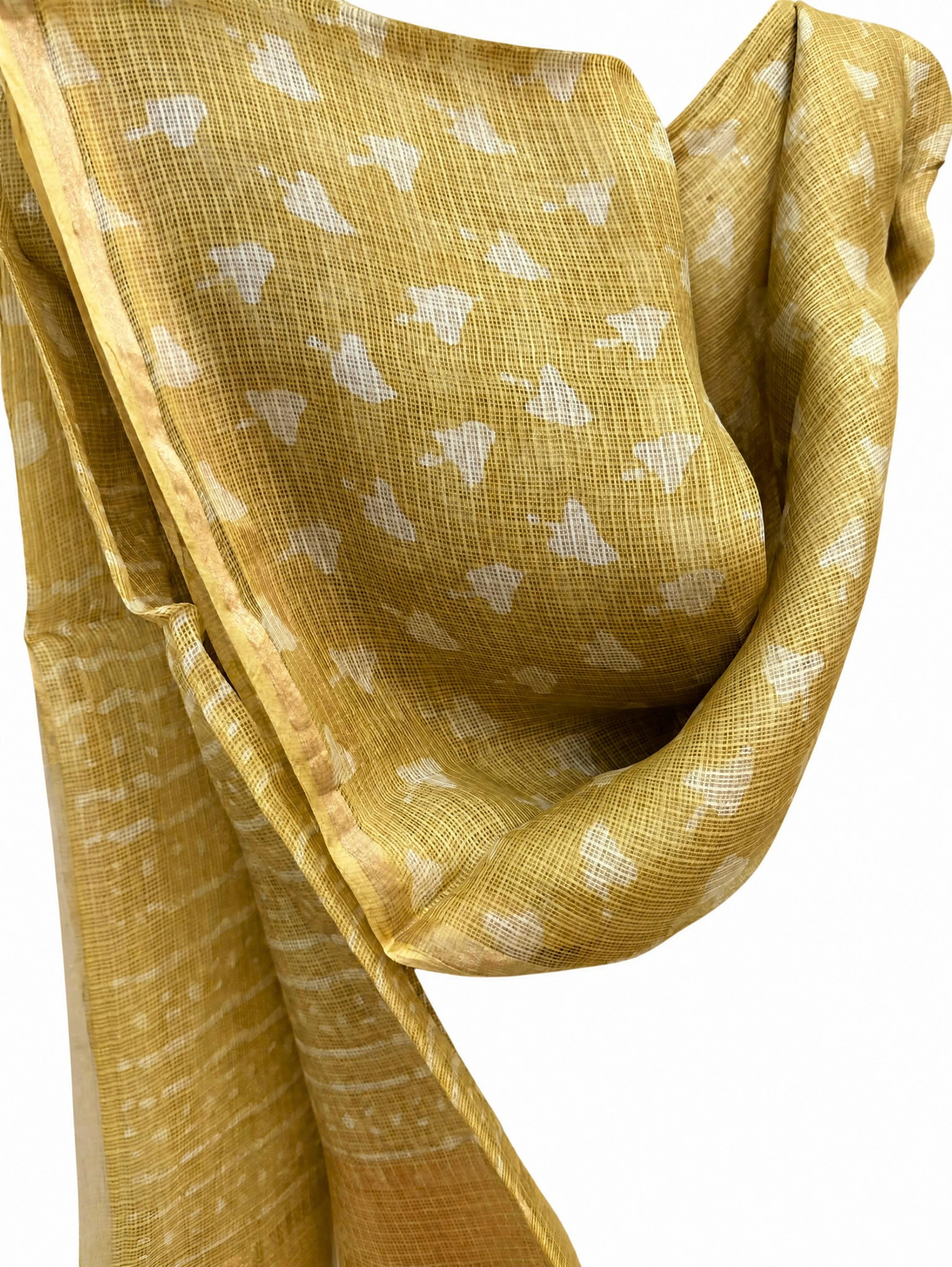 Mustard Yellow Dabu Hand Block Print Kota Silk Dupatta