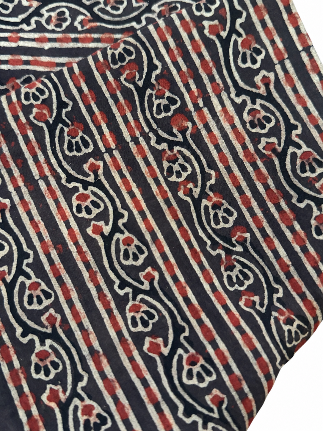 Red & Black Ajrakh Malmal Cotton Hand Block Print Fabric