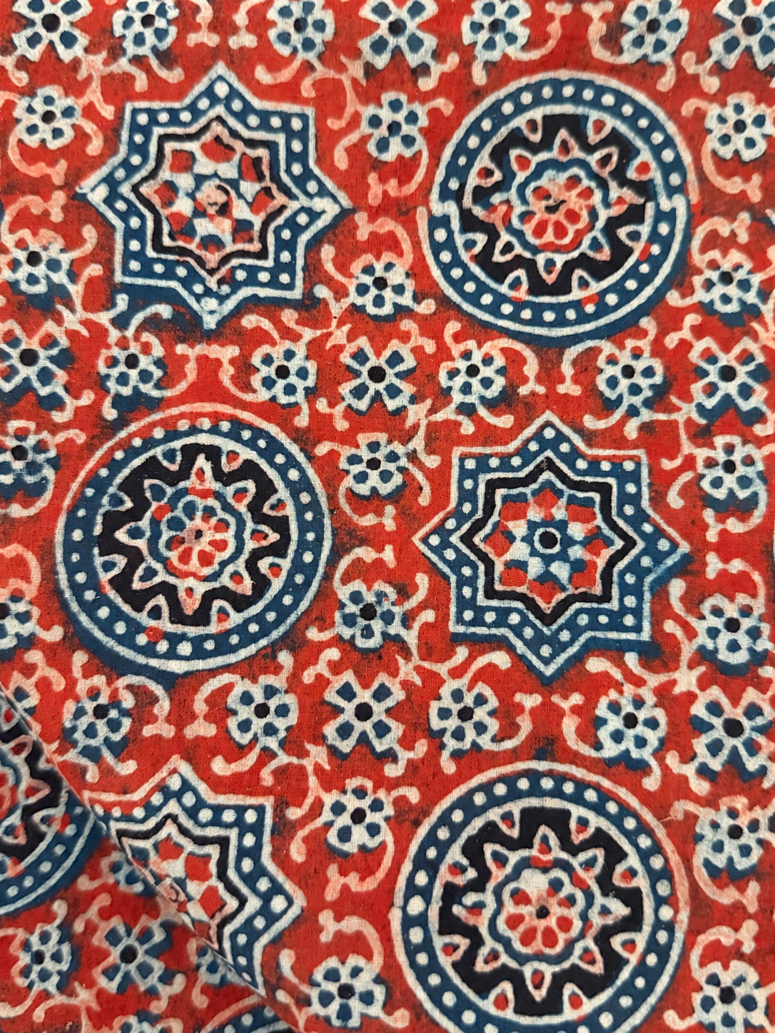Ajrakh Floral Medallion Malmal Cotton Hand Block Print Fabric