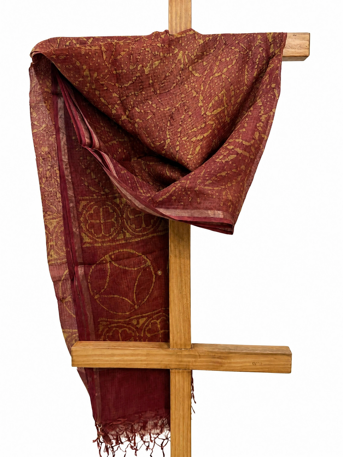 Rust Orange Dabu Hand Block Print Kota Silk Dupatta
