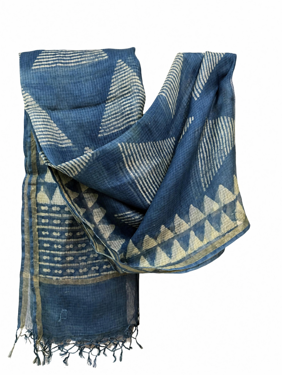 Indigo Dabu Hand Block Print Kota Silk Dupatta