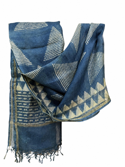 Indigo Dabu Hand Block Print Kota Silk Dupatta