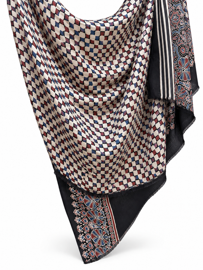 Black Dabu Hand Block Print Modal Silk Saree