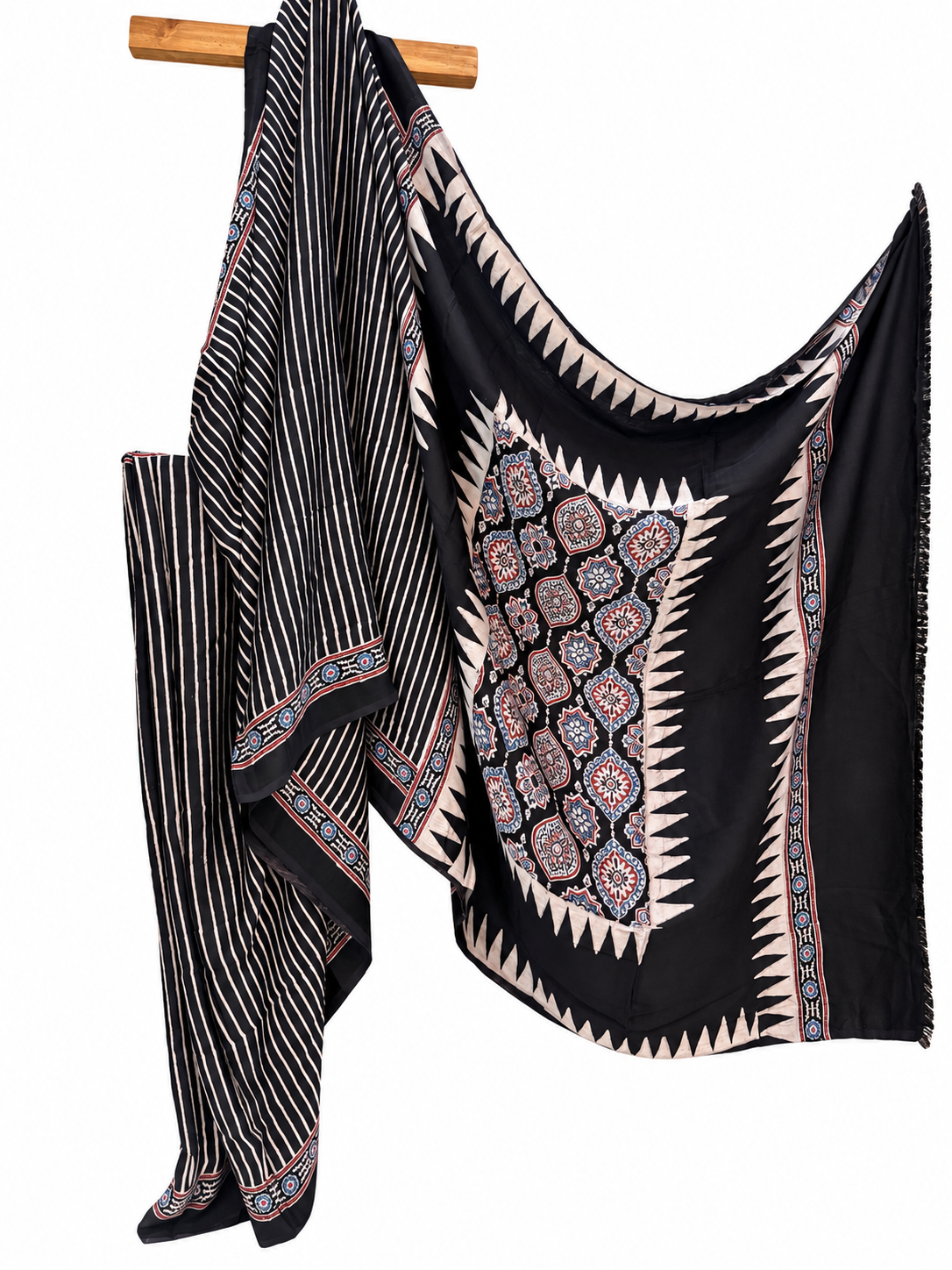 Black Ajrakh Hand Block Print Modal Silk Saree