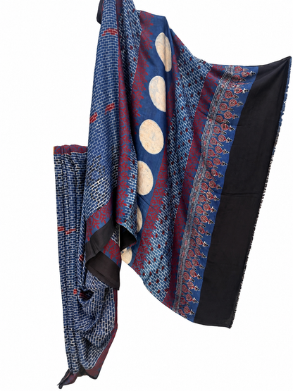 INDIGO DABU BLOCK PRINTED MODAL SILK