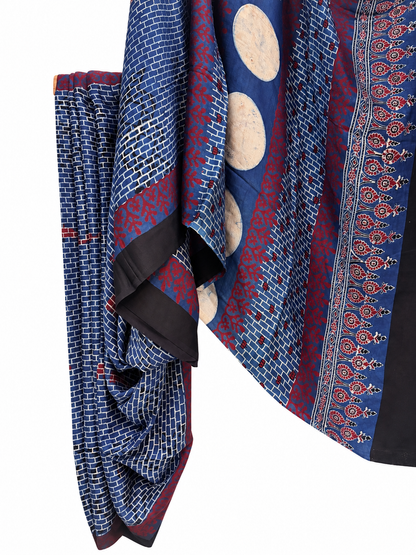 INDIGO DABU BLOCK PRINTED MODAL SILK