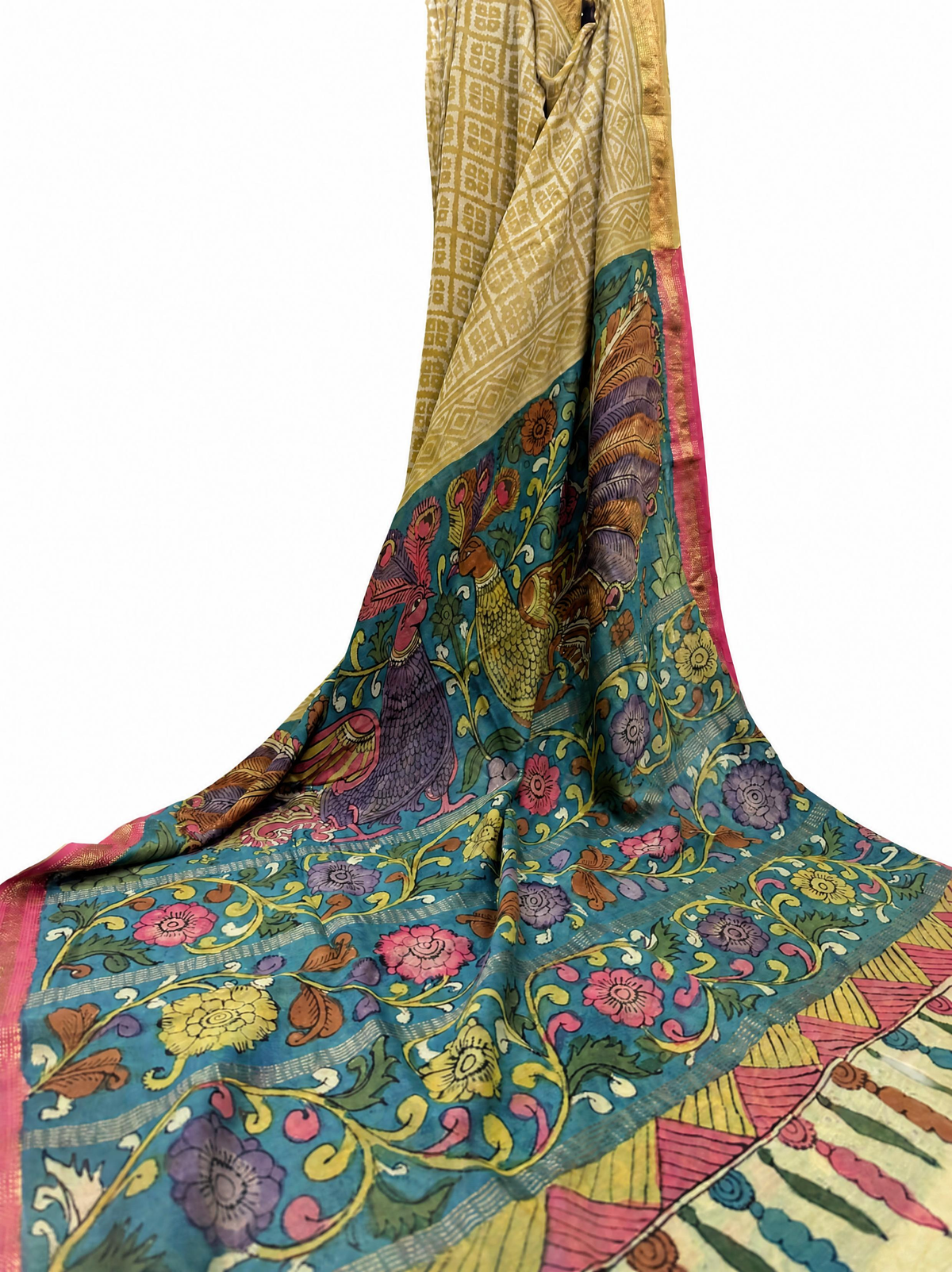 MAHESHWARI BLOCK PRINTED WITH MACHLI PATNAM KALAMKARI BLOUSE & PALLU