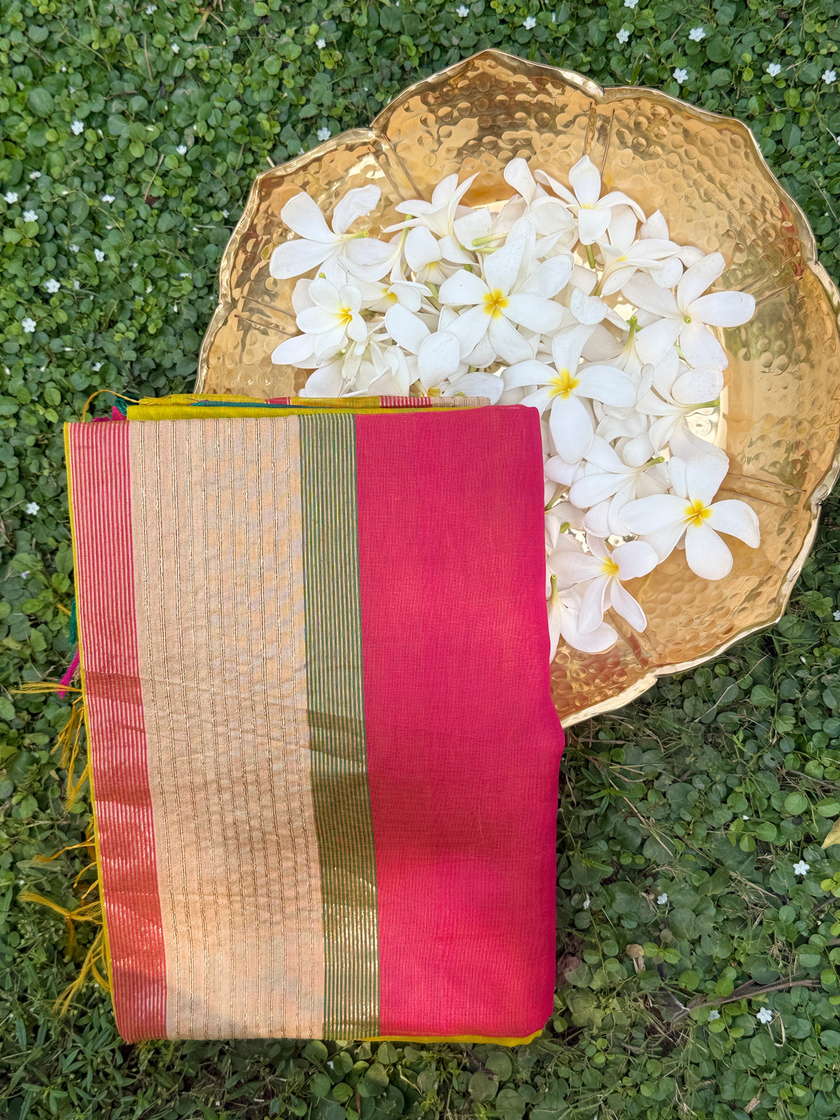 Lime Yellow Maheshwari Silk Handloom Saree with Zari Work