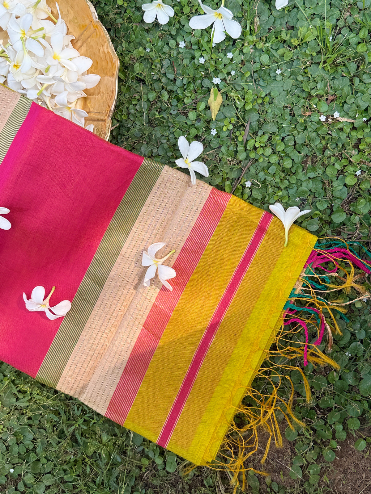 Lime Yellow Maheshwari Silk Handloom Saree with Zari Work