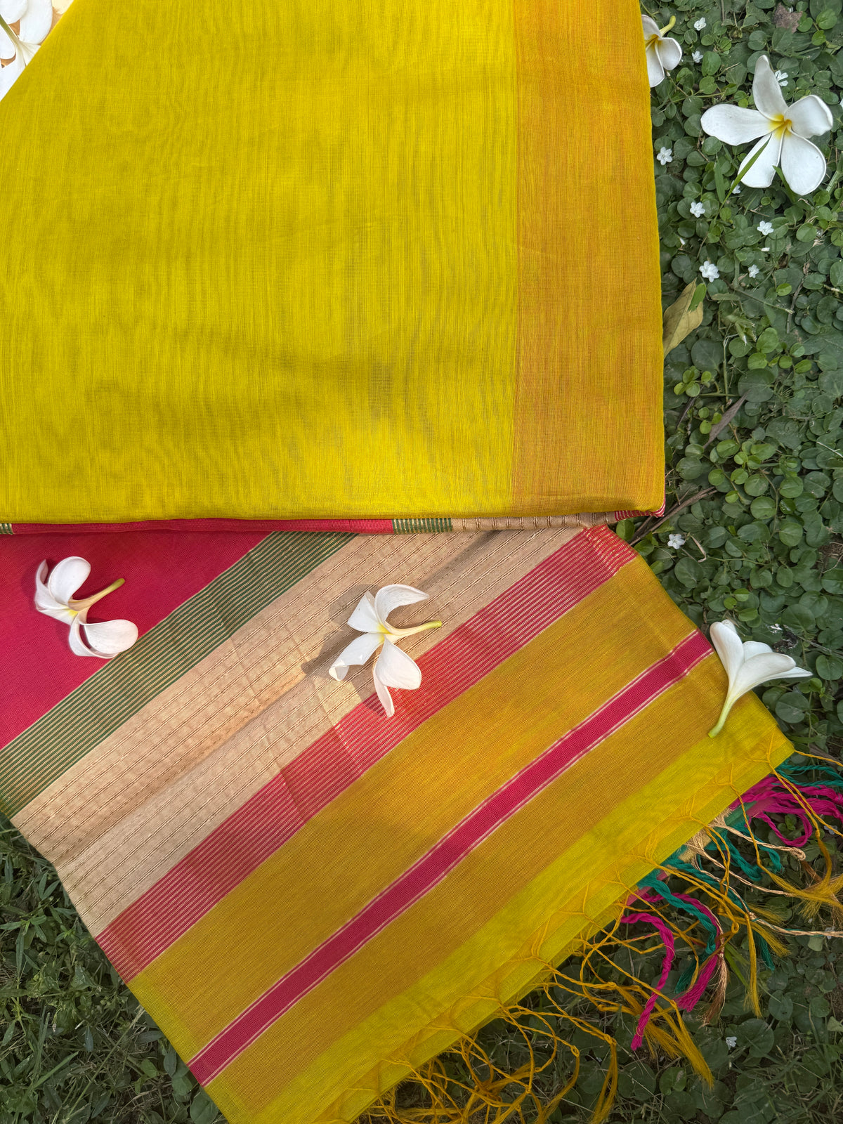 Lime Yellow Maheshwari Silk Handloom Saree with Zari Work