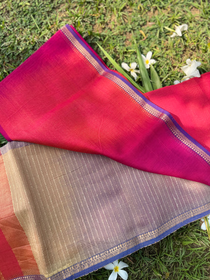 Pink Magenta Double Tone Maheshwari Silk Saree with Zari Border