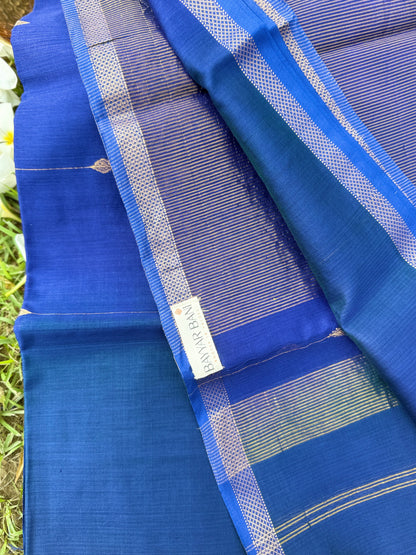 Royal Blue Maheshwari Silk Saree with Golden Zari Stripes