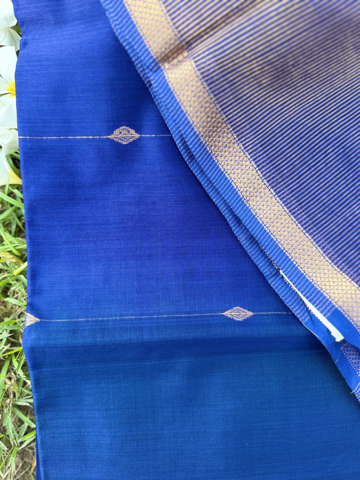 Royal Blue Maheshwari Silk Saree with Golden Zari Stripes