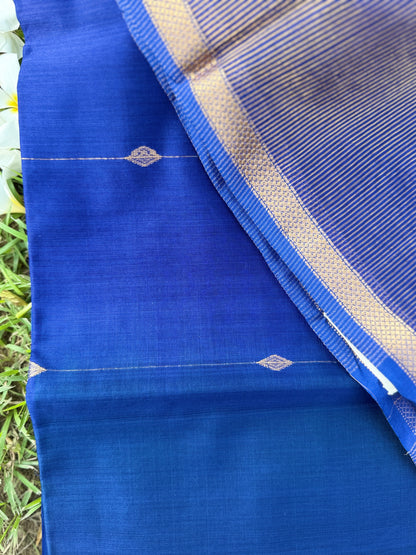 Royal Blue Maheshwari Silk Saree with Golden Zari Stripes