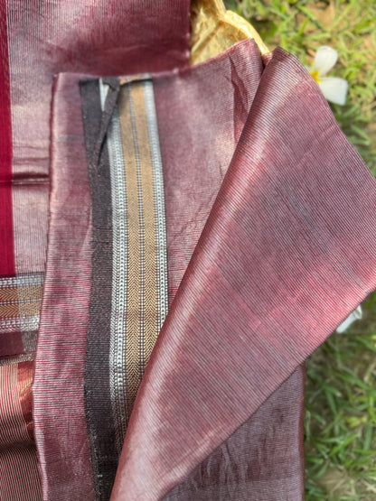 Rust Copper & Red Maheshwari Silk Suit Set with Zari Border
