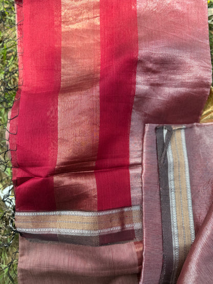 Rust Copper & Red Maheshwari Silk Suit Set with Zari Border