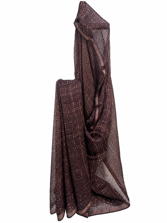 COFFEE BROWN KOTA SILK DABU BLOCK PRINT
