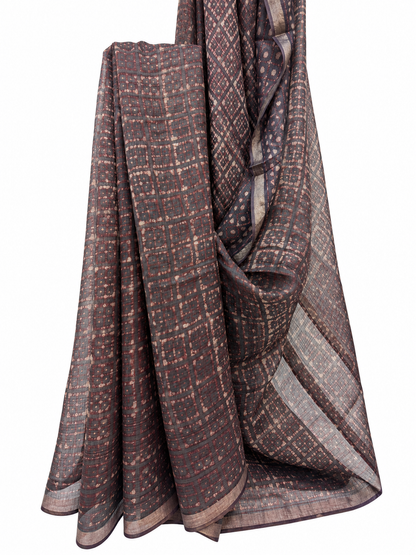 COFFEE BROWN KOTA SILK DABU BLOCK PRINT
