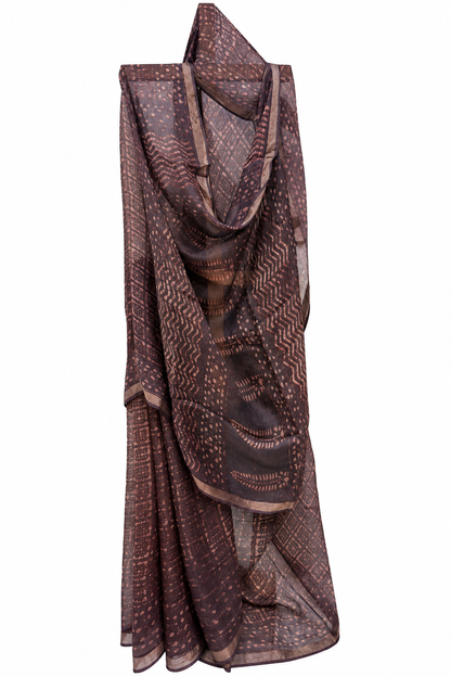 COFFEE BROWN KOTA SILK DABU BLOCK PRINT