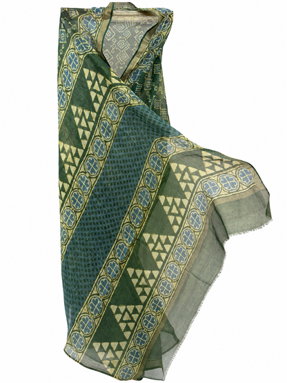 GREEN KOTA SILK DABU BLOCK PRINTED