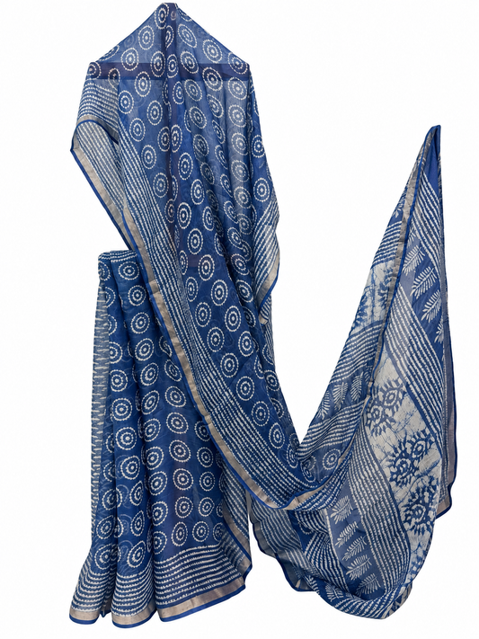 INDIGO KOTA SILK DABU BLOCK PRINTING