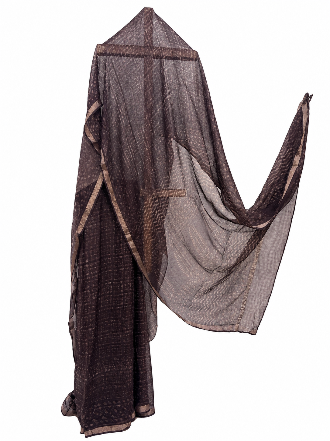 COFFEE BROWN KOTA SILK DABU BLOCK PRINTED