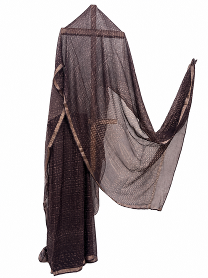 COFFEE BROWN KOTA SILK DABU BLOCK PRINTED