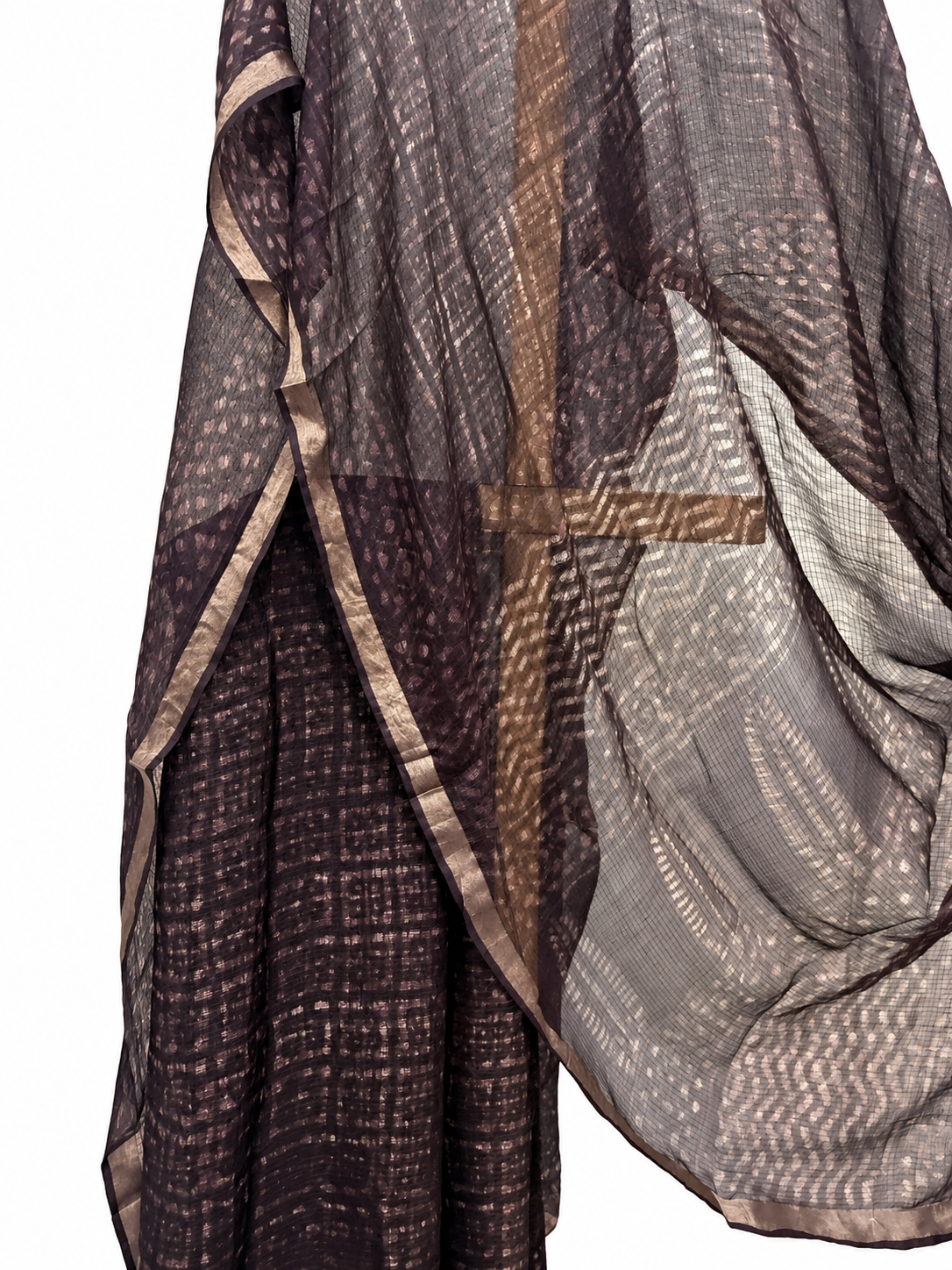 COFFEE BROWN KOTA SILK DABU BLOCK PRINTED