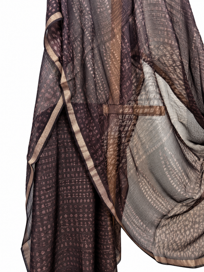 COFFEE BROWN KOTA SILK DABU BLOCK PRINTED