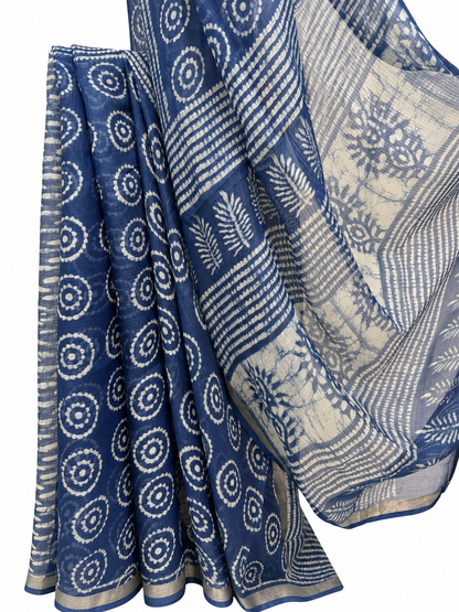 INDIGO KOTA SILK DABU BLOCK PRINTING