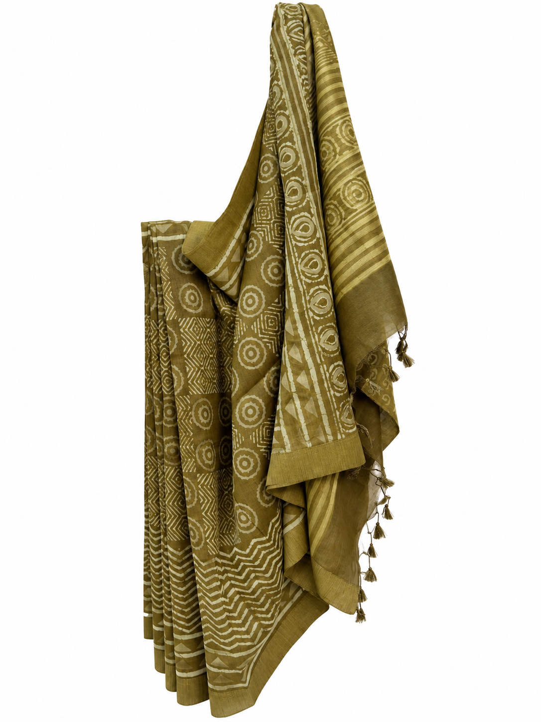 OLIVE DABU BLOCK PRINTING CHANDERI SILK