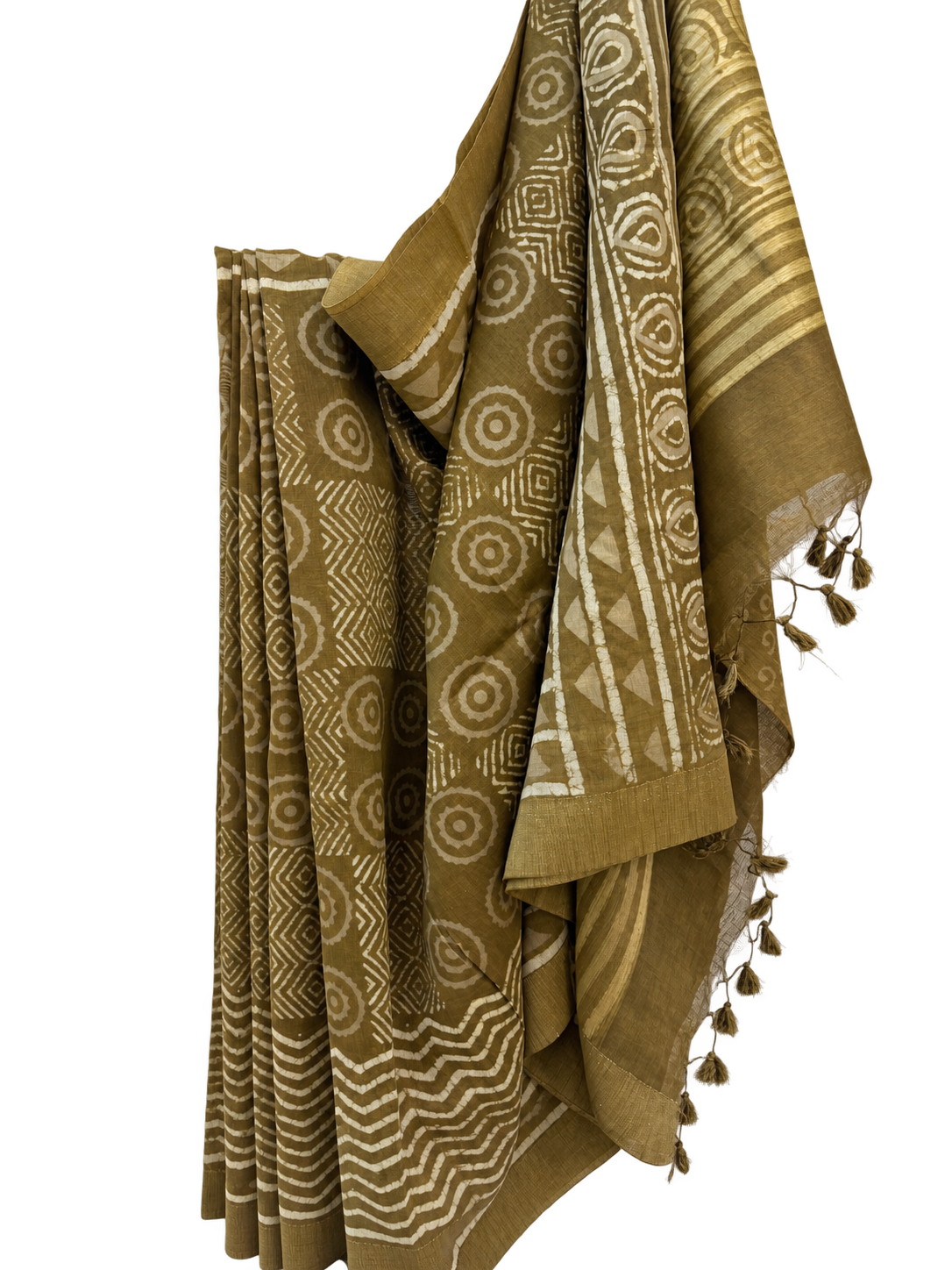 OLIVE DABU BLOCK PRINTING CHANDERI SILK