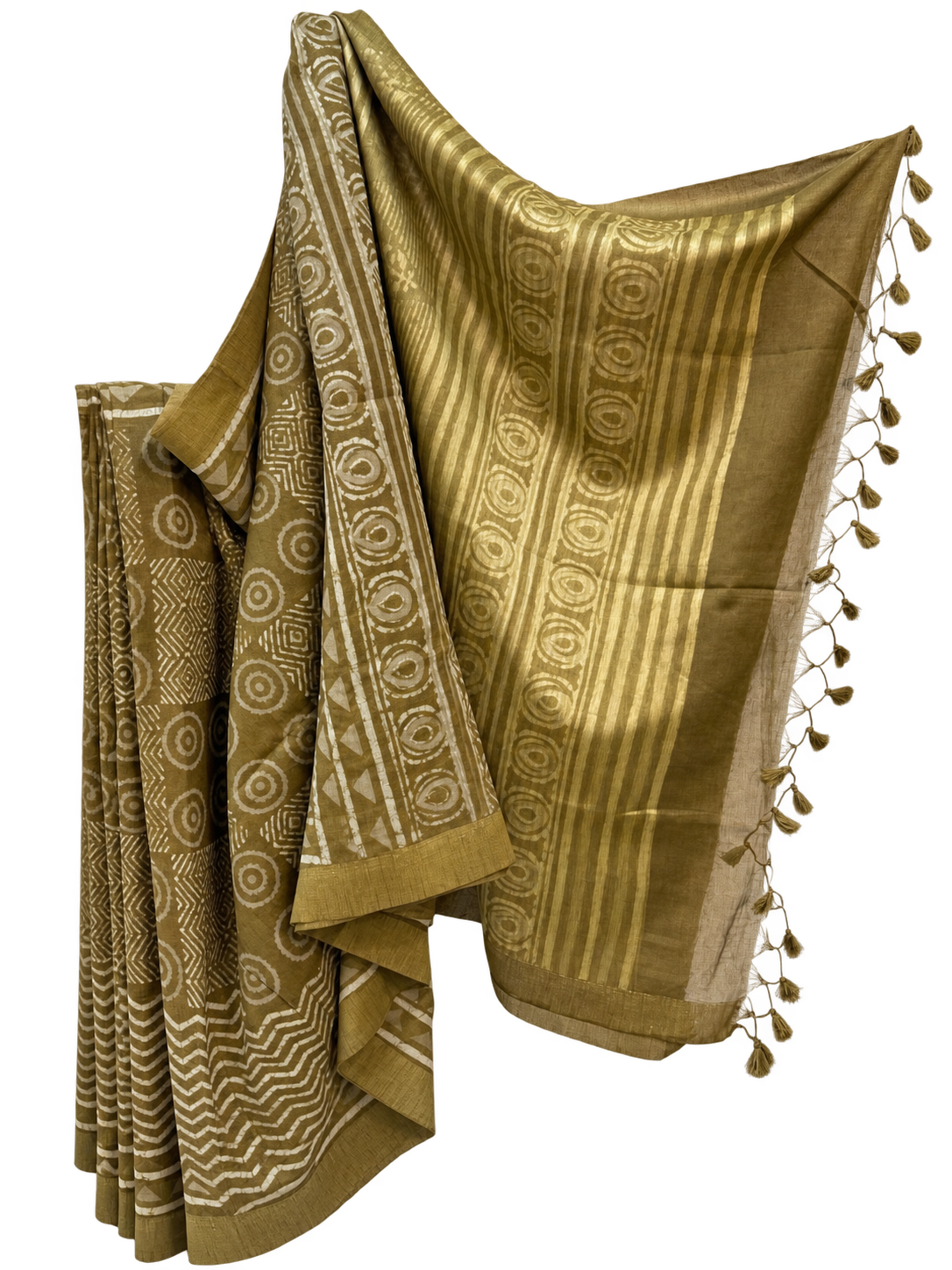 OLIVE DABU BLOCK PRINTING CHANDERI SILK