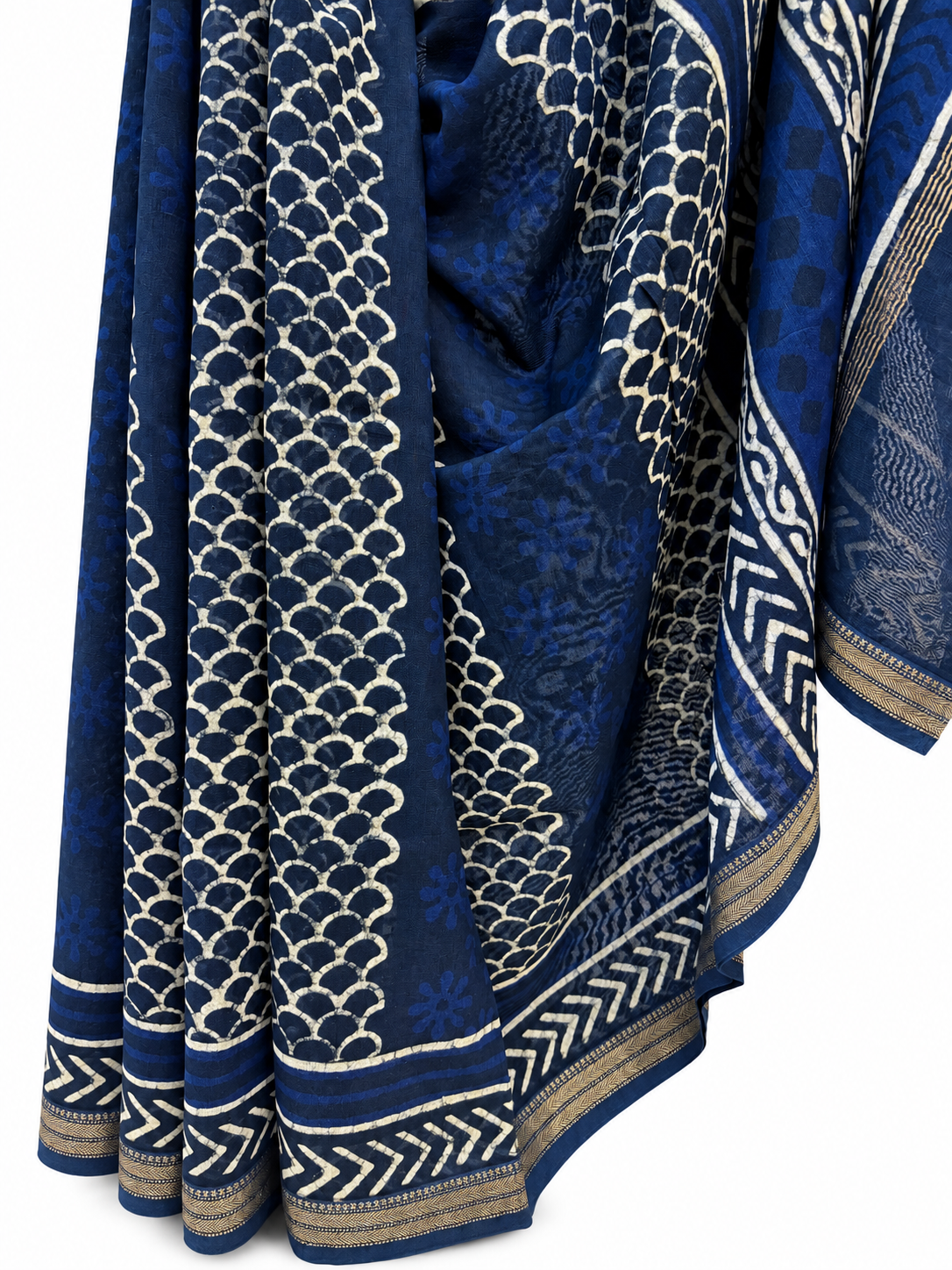 INDIGO BLOCK PRINTED CHANDERI SILK 3