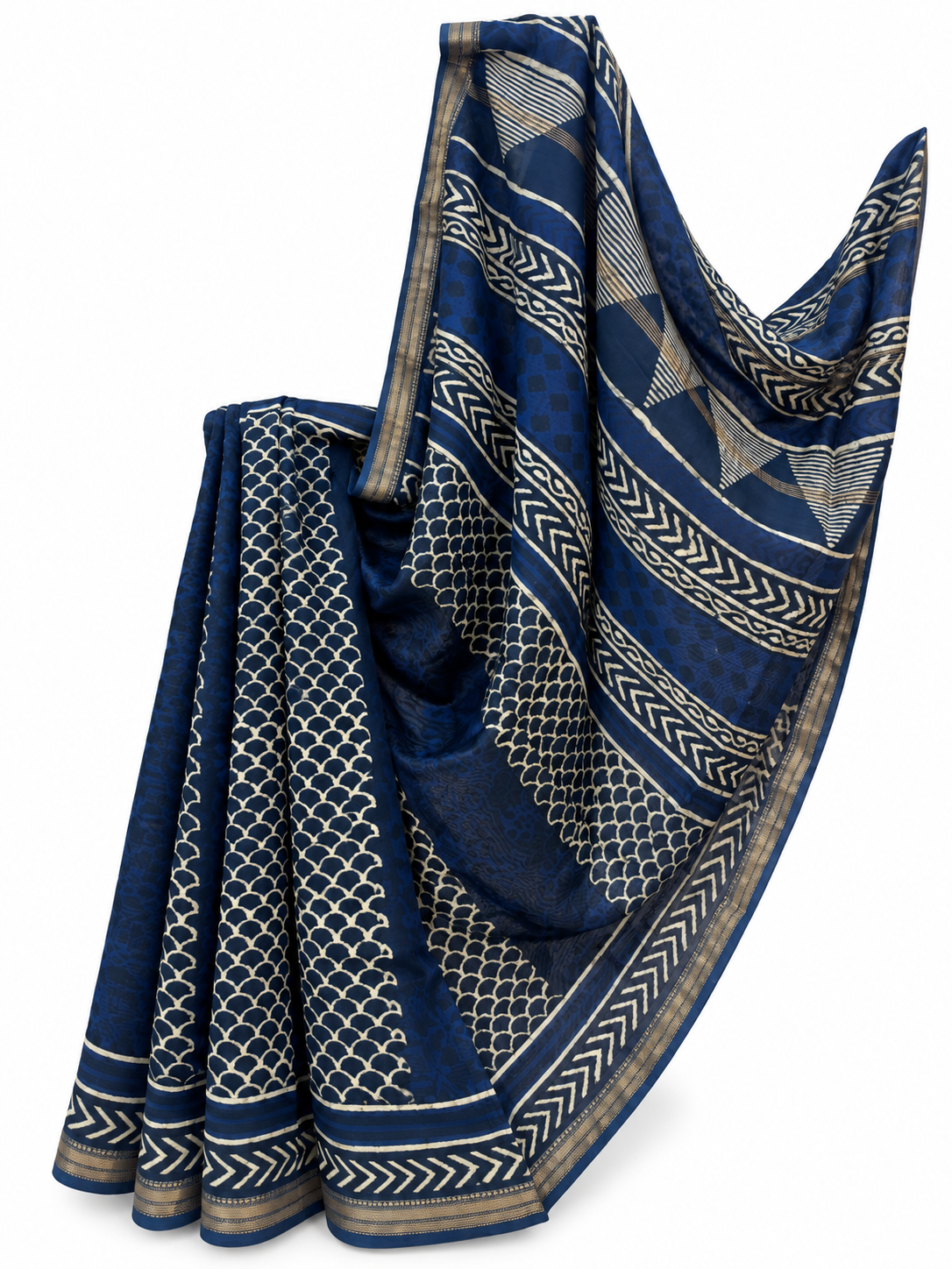 INDIGO BLOCK PRINTED CHANDERI SILK 3
