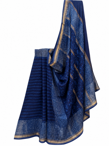INDIGO BLOCK PRINTED CHANDERI SILK 2