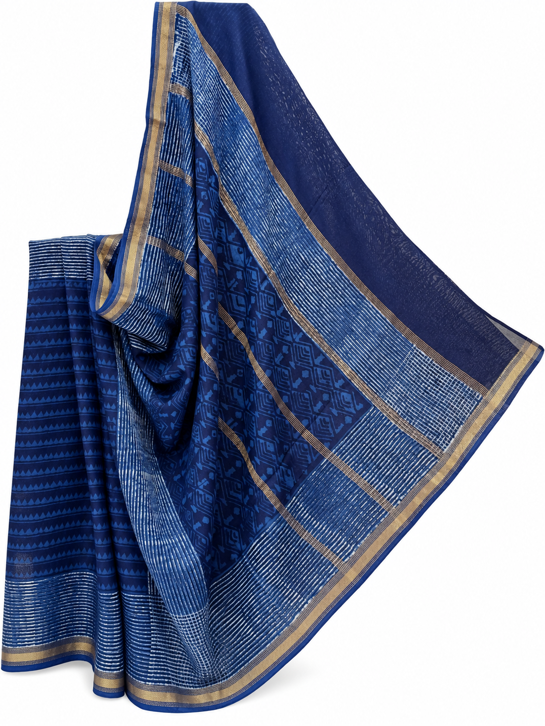INDIGO BLOCK PRINTED CHANDERI SILK 2