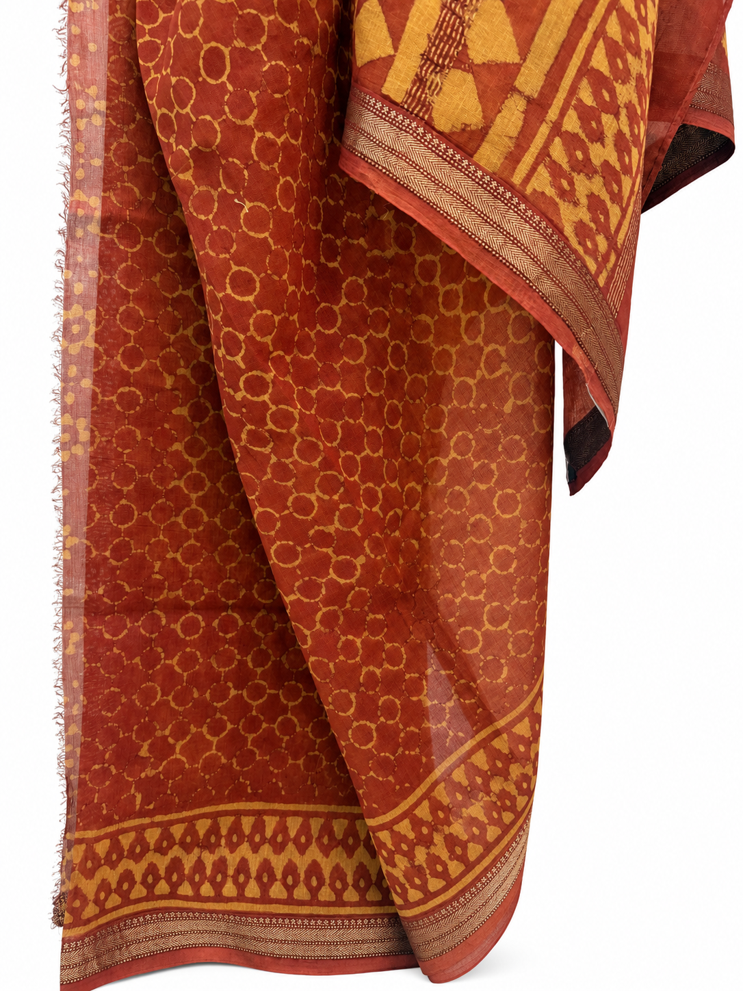 RUSTIC ORANGE BLOCK PRINTED CHANDERI SILK
