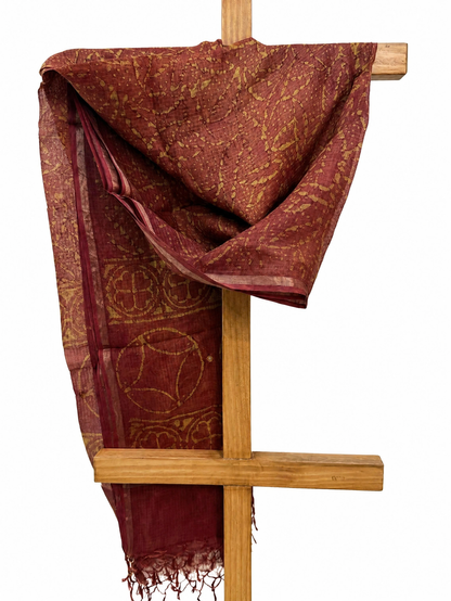 Rust Orange Dabu Hand Block Print Kota Silk Dupatta