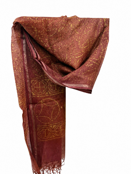 Rust Orange Dabu Hand Block Print Kota Silk Dupatta